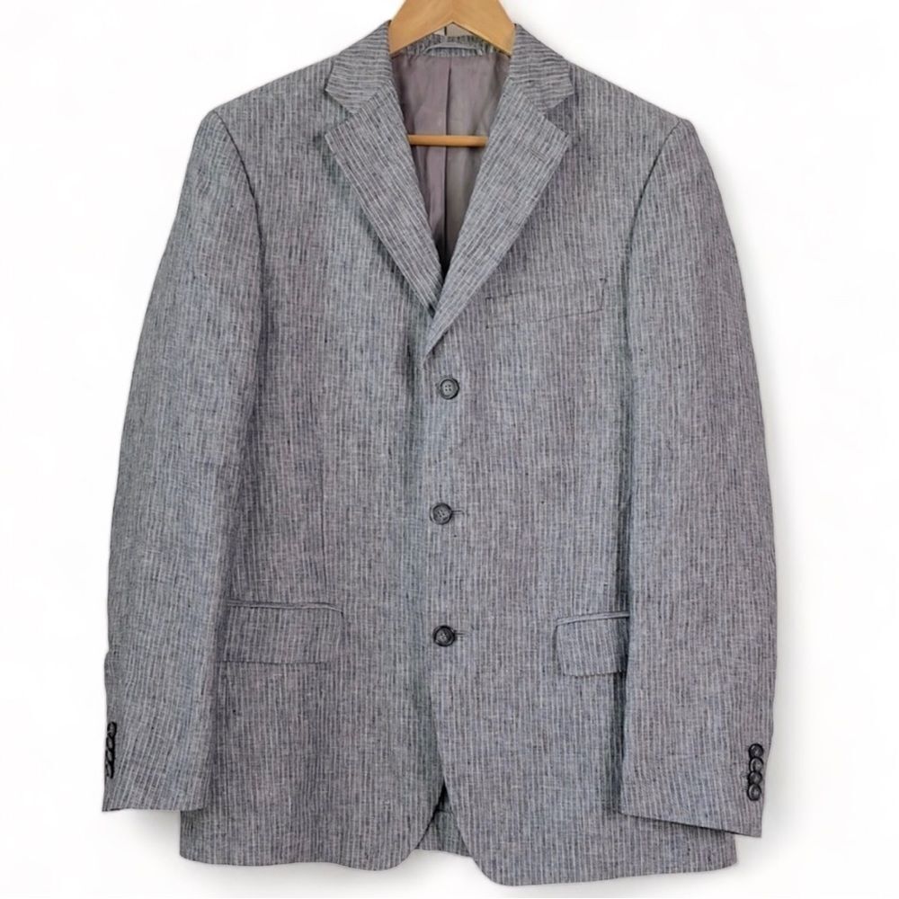 BASILE 100% Pure Linen Pinstripe Moldavia Blazer Jacket | 48 6R